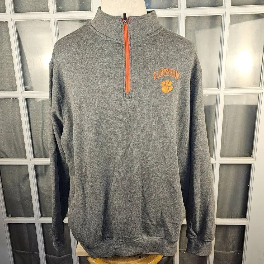 Colosseum Mens Gray Clemson Tigers 1/4‎ Zip Embroidered Pullover Sweater XXL